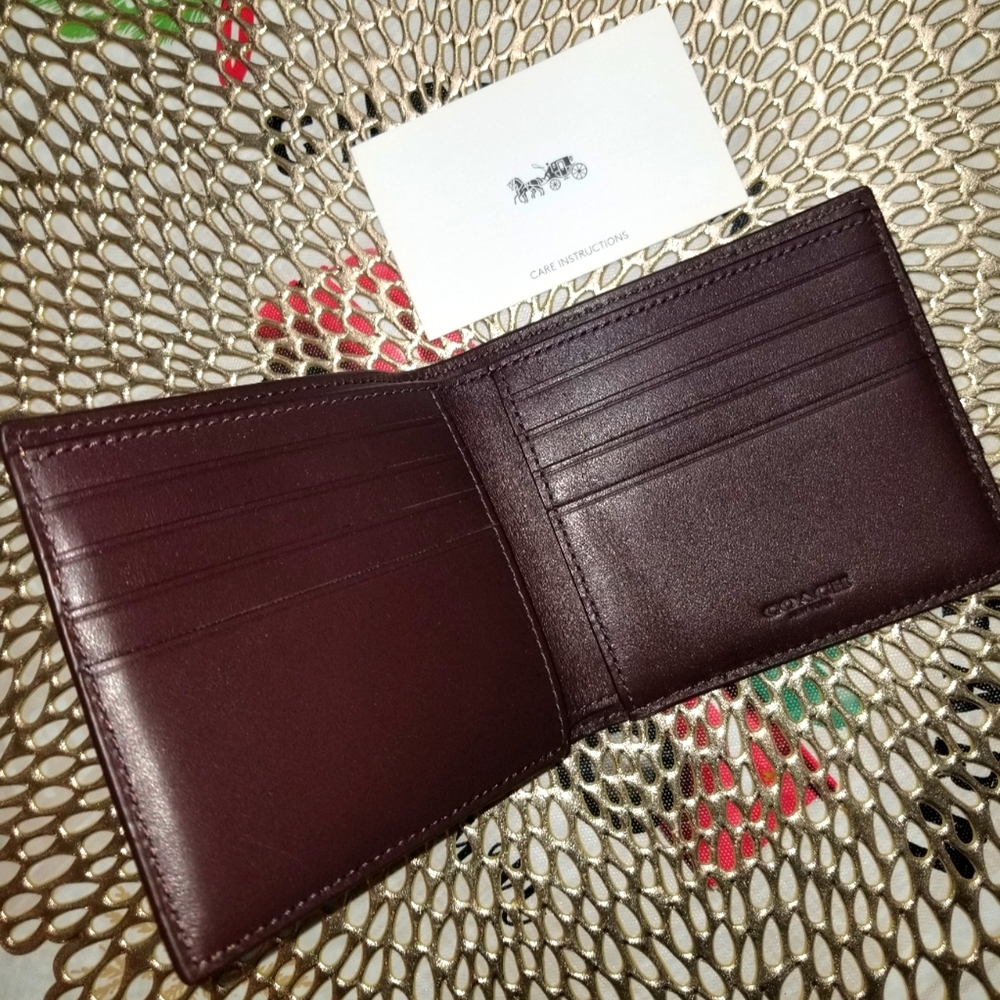 New Mens Genuine Leather Black and Brown Coach NewYork Wallet